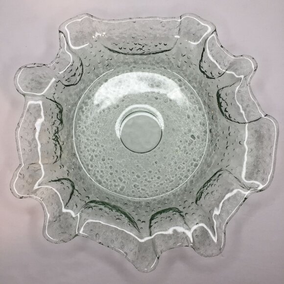 Vintage 13" Green Depression Bubble Glass Fruit Decor Bowl Textured Interior Art - Picture 3 of 10